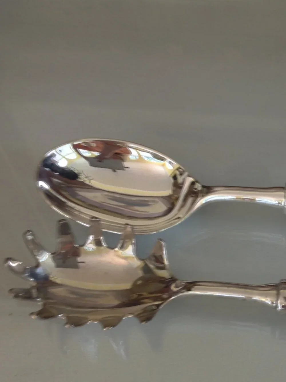 Vintage Shannon Crystal salad serving set with silver plated heads